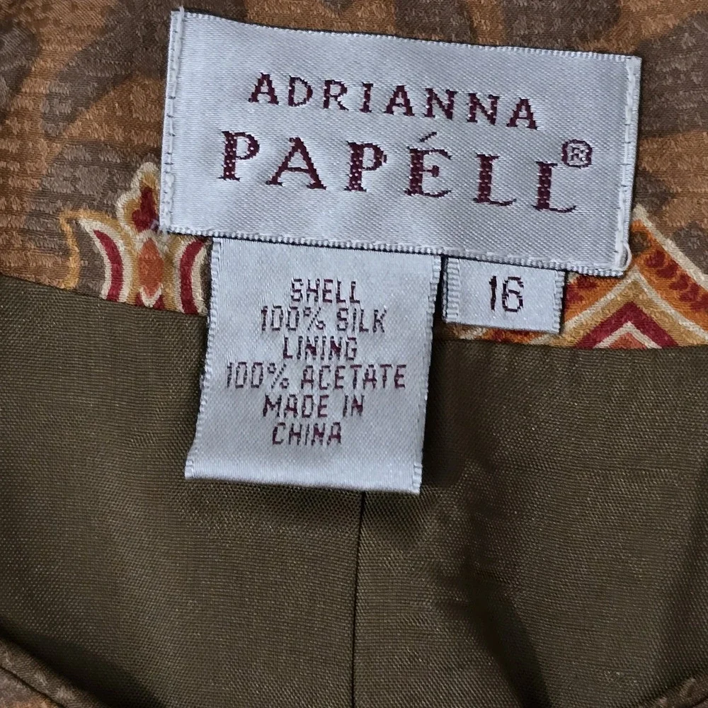 VTG 90s Adrianna Papell 100% Silk Printed Blazer Boho Statement Coat 16‎